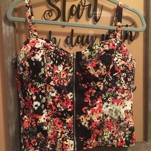 Floral Zip Front Bustier Style Tank Top